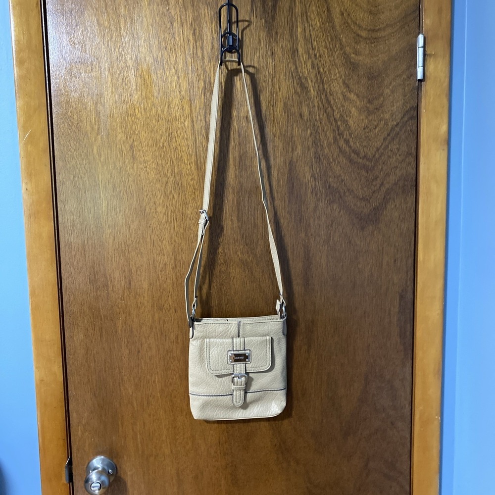 Nine West Crossbody Bag Beige Faux Leather Adjustable Strap Small Messenger